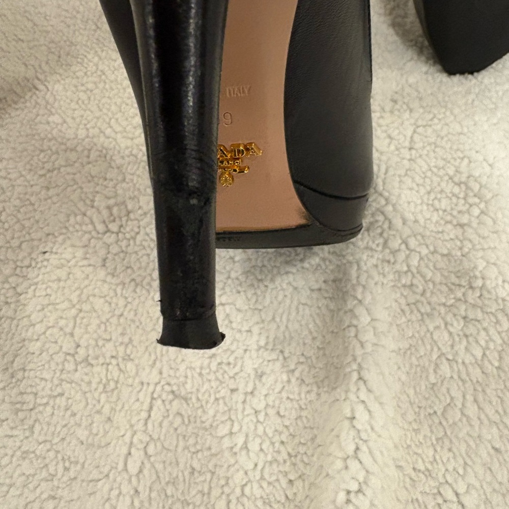 Black Leather Prada 3" Heels - Picture 6 of 7